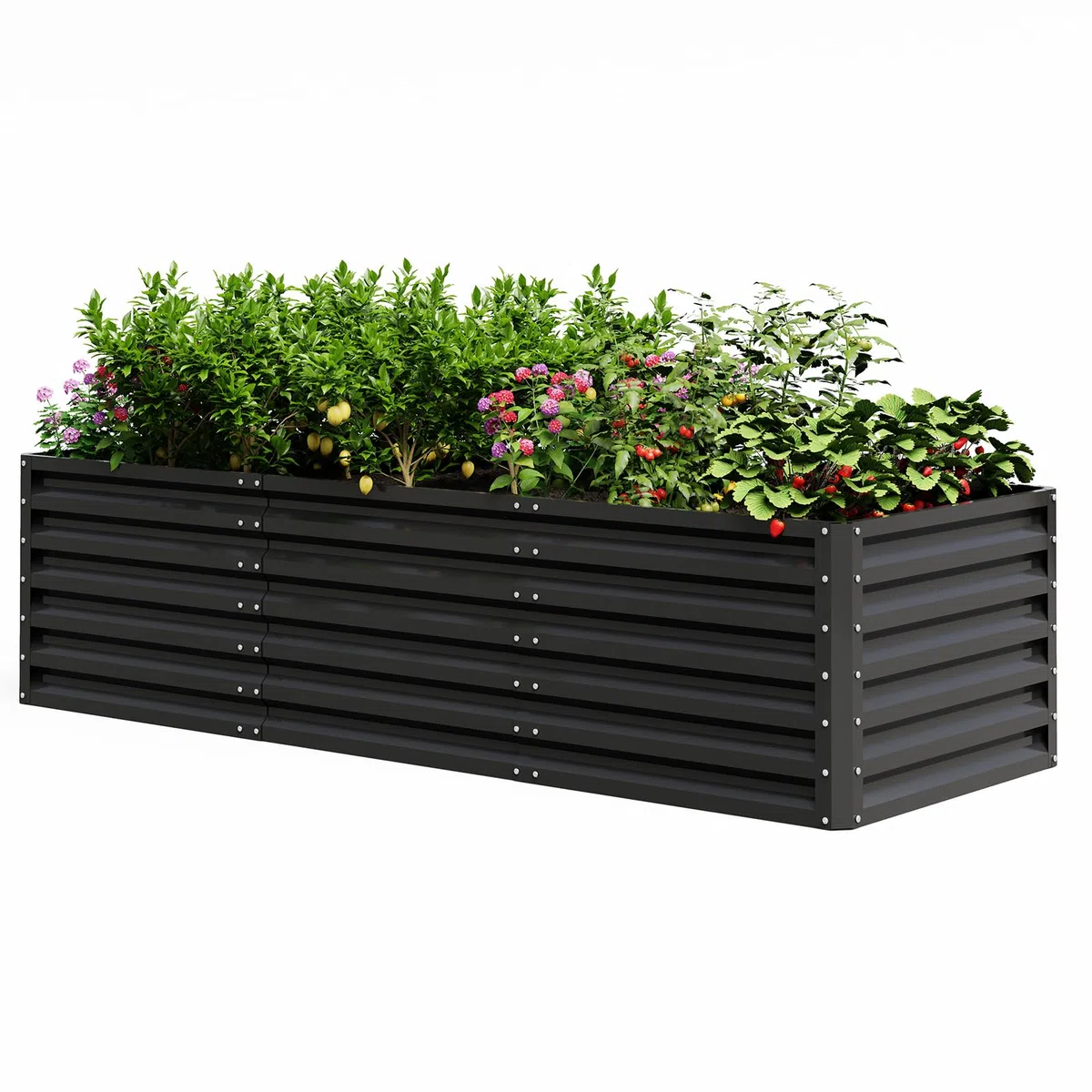 UDPATIO Orto Rialzato da Esterno, 240 x 60 x 90 cm Letto da Giardino Rialzato 970L, Aiuola Rialzata in Metallo, Orto Rialzato in Acciaio Zincato per Giardino Esterno, per Piante, Fiori, Nero