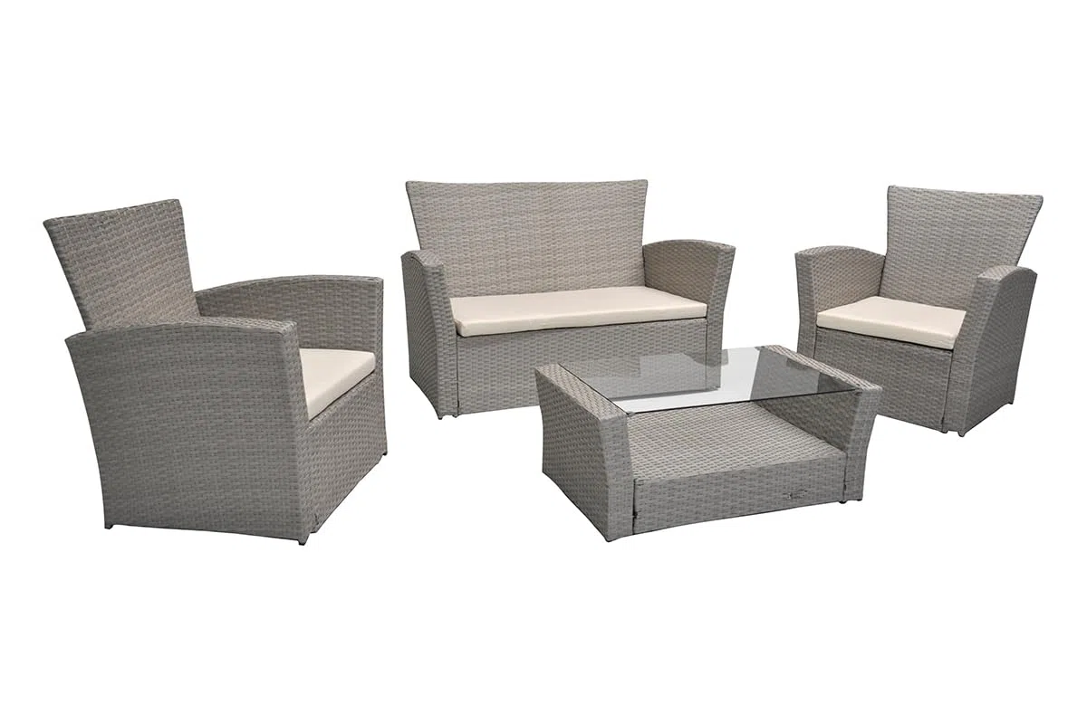 SAMIRA Salotto da giardino in rattan, set di divani da esterno in polyrattan mod. Aurora tortora