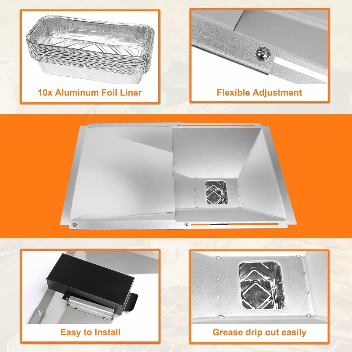 GFTIME Vaschetta per Grasso Universale con vaschetta di Raccolta da 38 cm Fino a 65 cm, Regolabile per bruciatori da 2/3/4 di Charbroil, DynaGlo, Nexgrill, Kenmore, Uniflame e Molto Altro Ancora