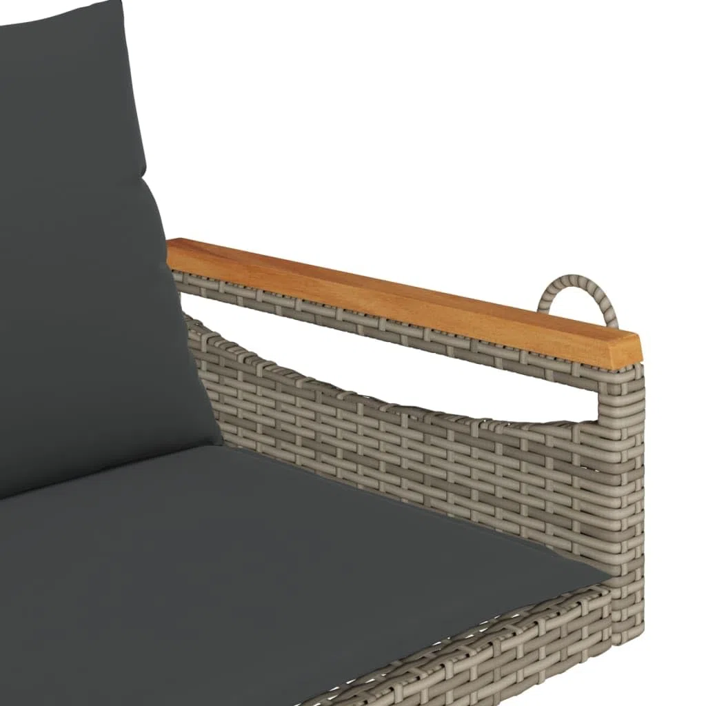 Gecheer Panchina Dondolo in Polyrattan Grigia 109x62x40 cm con Cuscini, Funzione Oscillante, Struttura in Acciaio Verniciato e Legno di Acacia, per Giardino Esterno