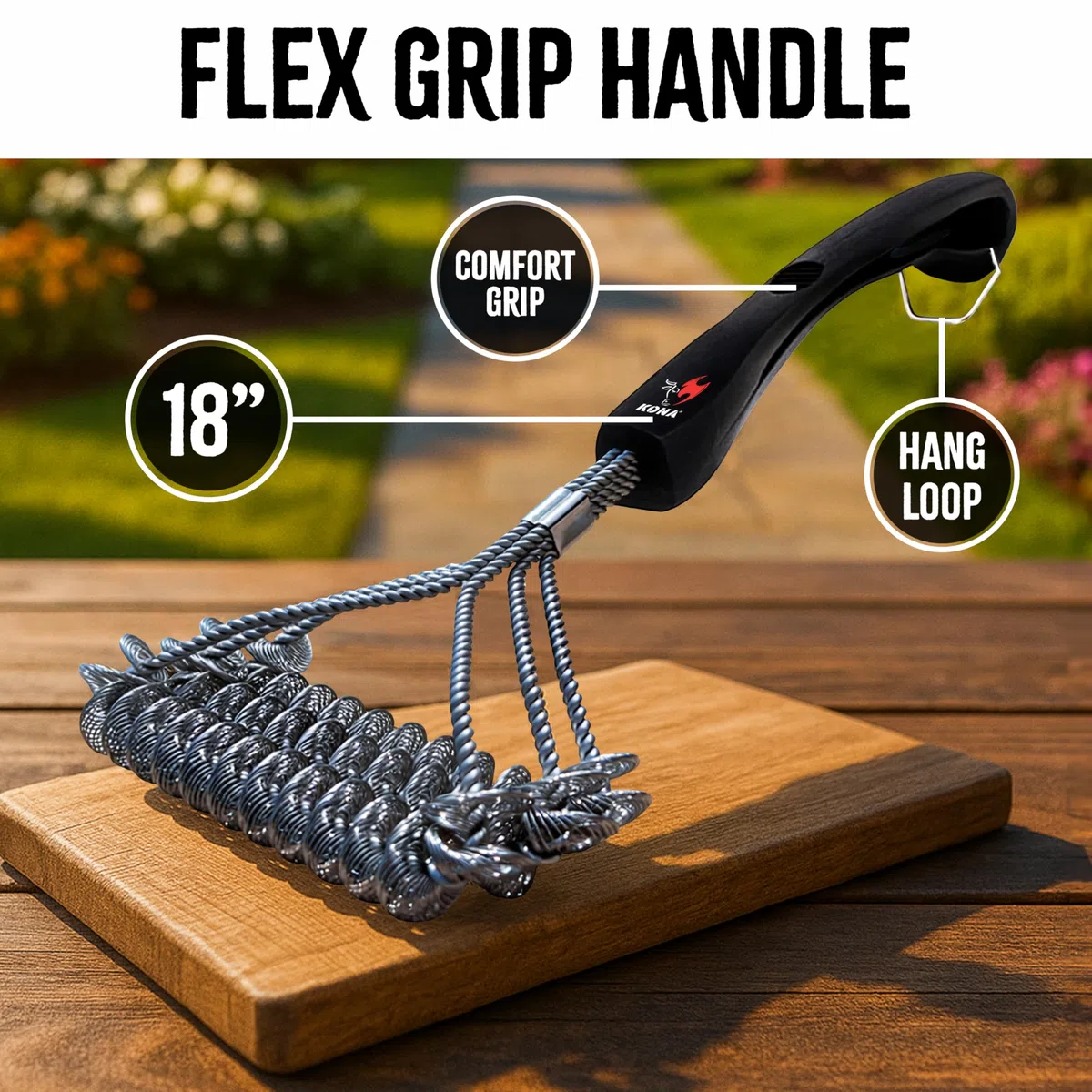 Kona Safe/Clean - Spazzola per barbecue senza setole, per barbecue all'aperto, 100% in acciaio inox, resistente alla ruggine, sicura per porcellana, ceramica, acciaio, ghisa, regalo per grigliate