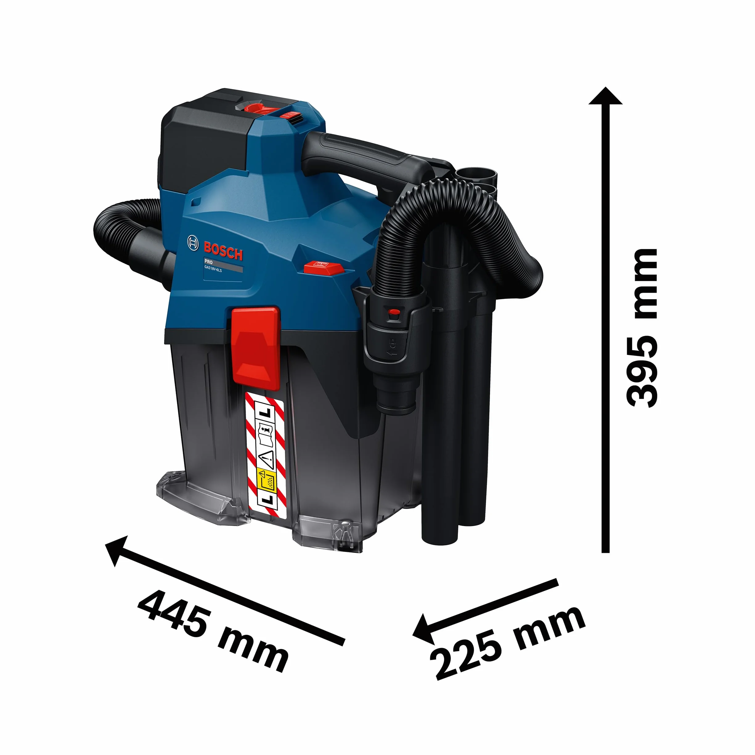 Bosch PRO 18V System Aspiratore a batteria GAS18V-6LS (incl. tubo flessibile, tubo a gomito, bocchetta per fessure, bocchetta per pavimenti, adattatore PT, tubi, borsa in tessuto)