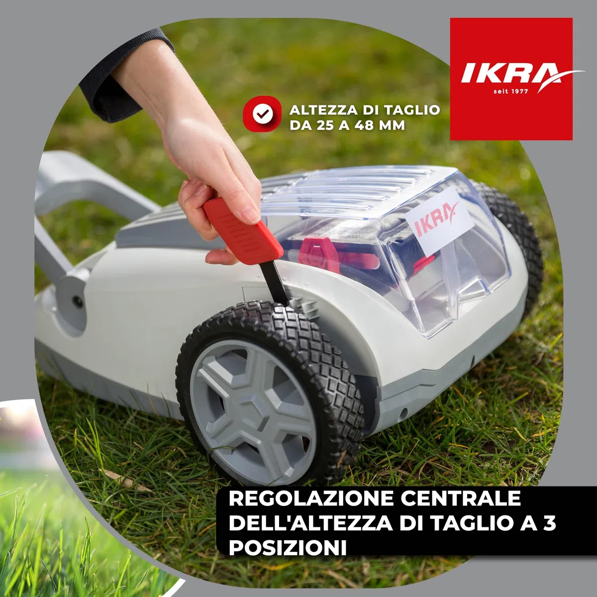 IKRA tosaerba a una mano ICHM 20 con funzione mulching, per prati di piccole 50 m², incl. batteria e caricabatteria