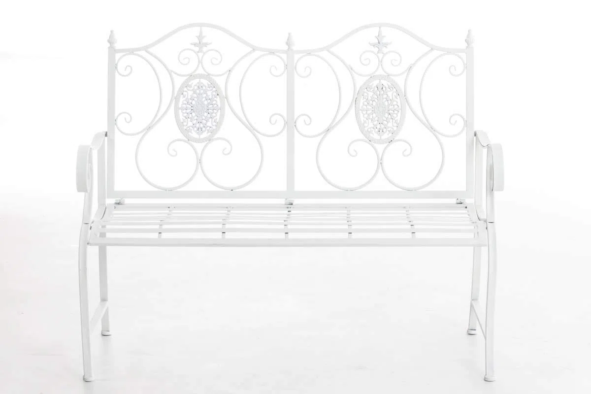 CLP Panchina da Giardino Punjab in Ferro Laccato - Panca Nostalgica Alto Schienale - Panca Stile Rustico per Esterno - Panchina Rétro Resistente ca. 120x50cm, Colore:bianco