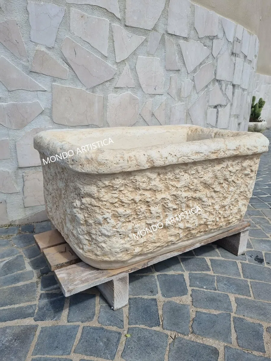 Lavandino Da Esterno In Cemento 60x37x30 Cm, Lavello Fontana da Giardino Artigianale, Resistente Alle Intemperie, Antigelo