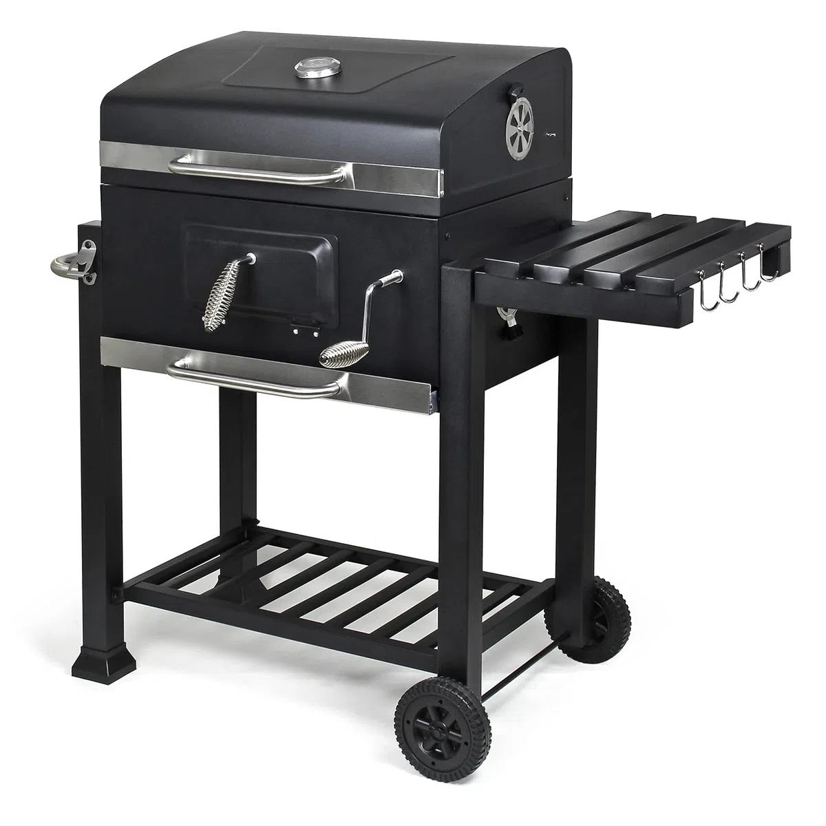 Wiltec Barbecue a carbone carrellato con coperchio termometro altezza carbone regolabile BBQ a carrello
