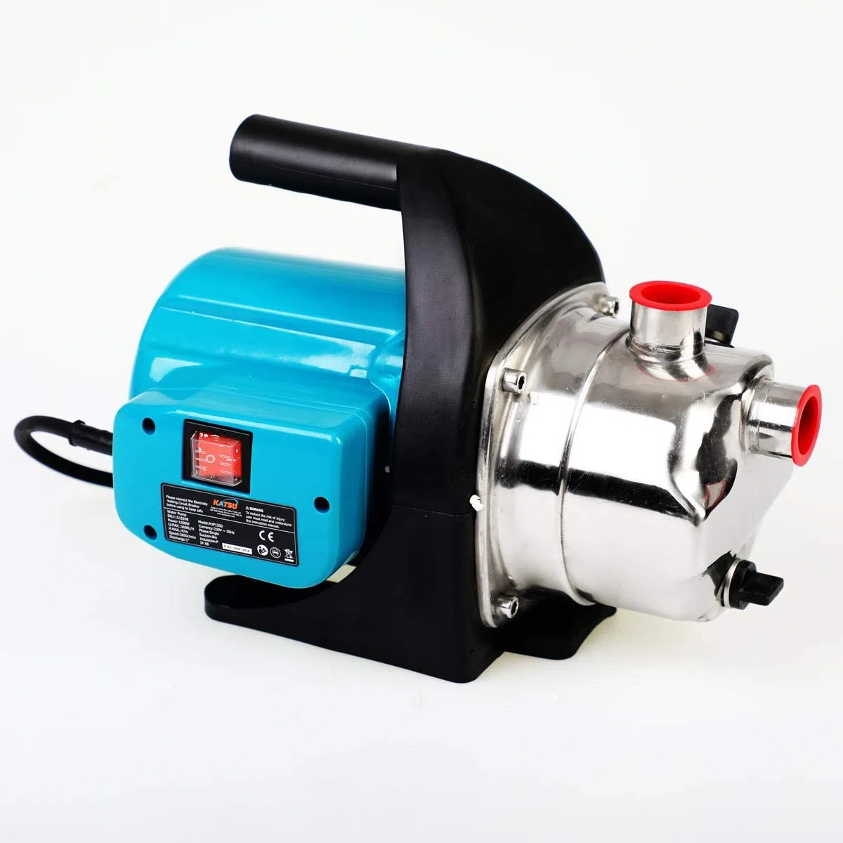 KATSU Pompa da Giardino 1000W Portatile Autoadescante Giardino Pompa Acqua, Portata Max 3400 L/H, Prevalenza Max 44 M, Pressione 4,4 Bar 151523E