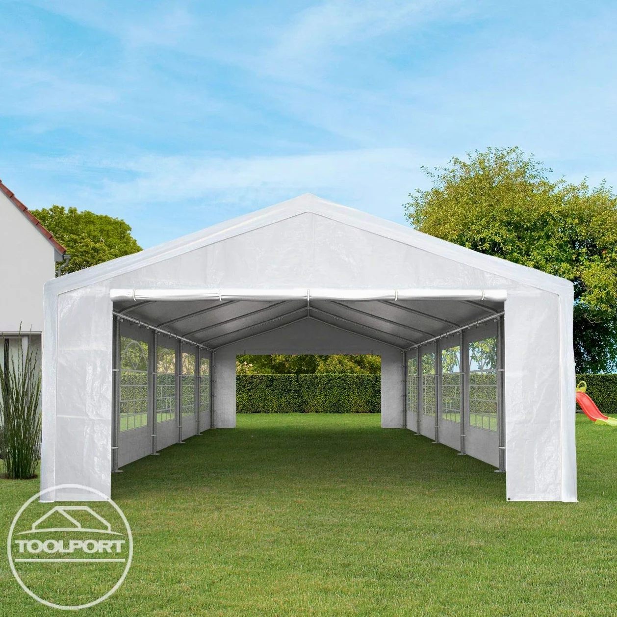 Tendone per feste gazebo 5x10 m bianco PE 350 N impermeabile protezione UV tenda giardino sagre eventi mercati esterno