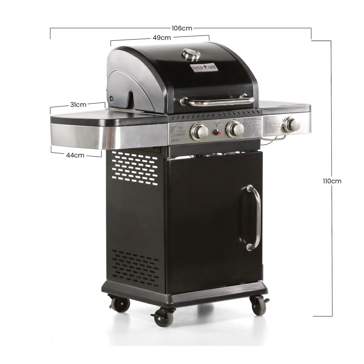 Brigros - Barbecue a Gas DALLAS con Rotelle, 3 Fuochi, Potente e Pratico, Sistema di Pulizia Facile, Grigli 60 x 42 cm