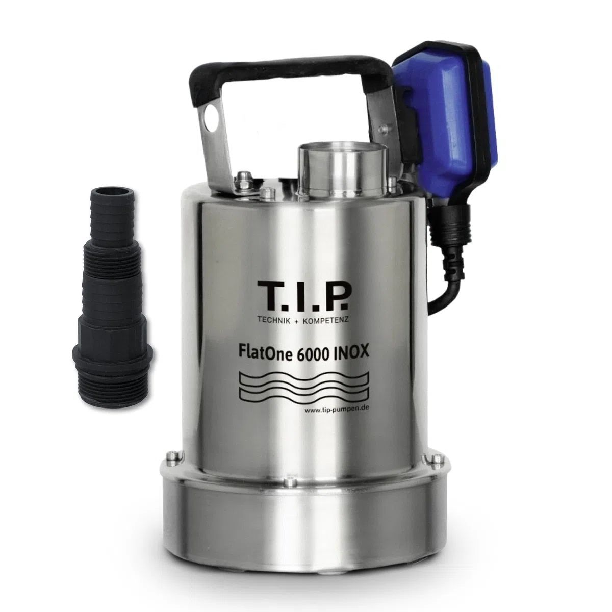 T.I.P. 30440 FlatOne 6000 INOX Pompa di dreggio e per piscine, aspirazione fino a 1 mm, portata fino a 6000 l/h, 22,5 x 16,5 x 27 cm