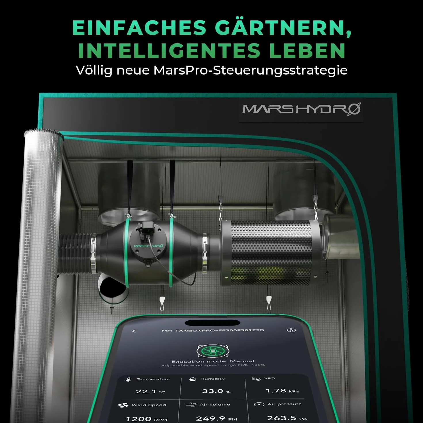 MARS HYDRO iFresh Ventilatore Assiale 6 Pollici Combo, Regolatore di Velocità, Filtro al Carbonio e Duttatura, Controllo APP tramite iConnect , Sistema di Raffreddamento e Ventilazione per Grow Tent