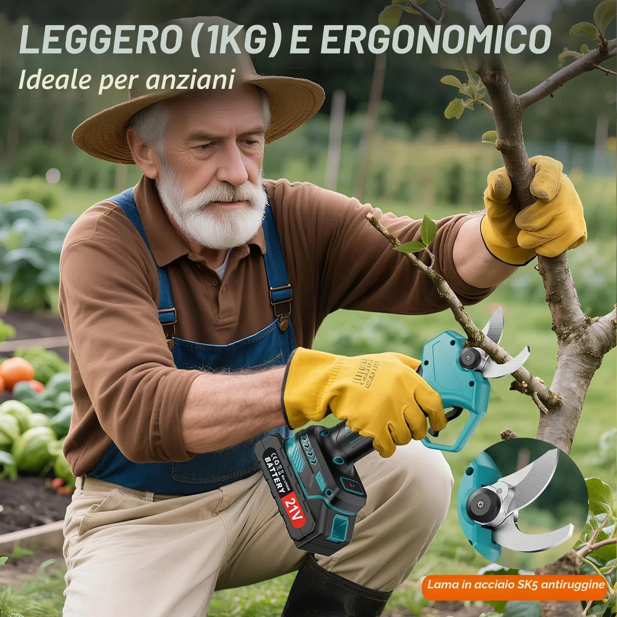 Forbici Potatura a Batteria - Cesoie a Batteria per Potatura con Lama in Acciaio SK5, Motore Brushless, Display LCD, Ideale per Frutteti, Vigneti, Giardinaggio e Paesaggistica