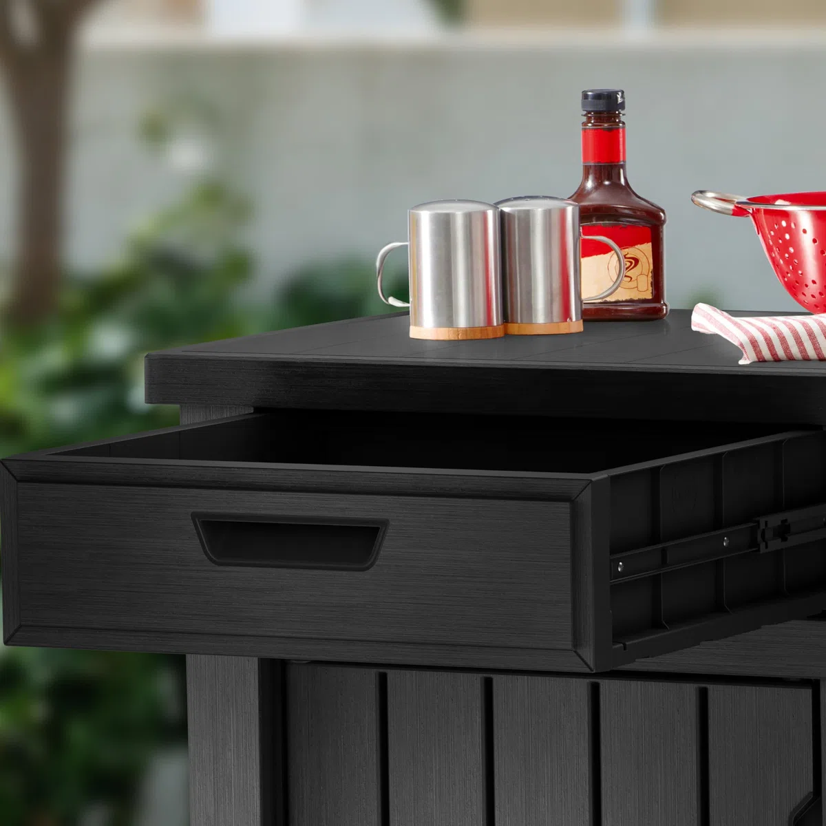 Keter Mobile Barbecue Unity XL, ideale come supporto per la preparazione del barbecue,134x51,7x90H cm, Grafite