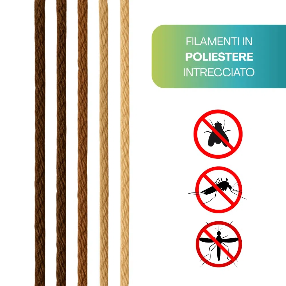 PALUPLUS Tenda a Cordoncino Antimosche, fili in Corda Intrecciata, misura 125x240 cm, tenda per porte e finestre, moschiera a pannello, catenelle a caduta, zanzariera per insetti -5851C-1,9 (Marrone)