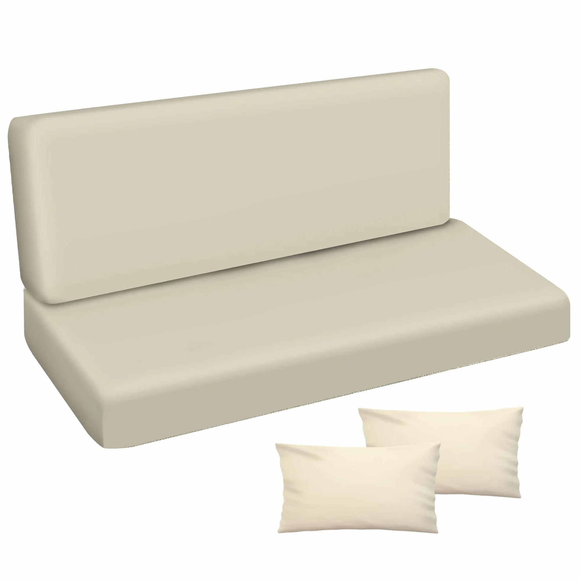 Cuscino per panca da giardino, impermeabile, 150x50x50 cm, per mobili da giardino, per pallet, per esterni e patio, con schienale Glatt Beige [133]