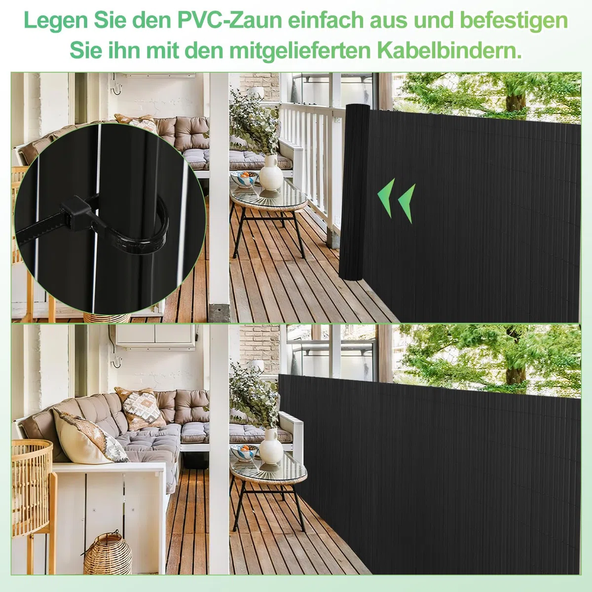 Recinzione frangivista in PVC, 180x800cm, protezione standard, rinforzo triplicato per interni, recinto per giardino, balcone, terrazzo, con fascette di plastica, copertura per recinto