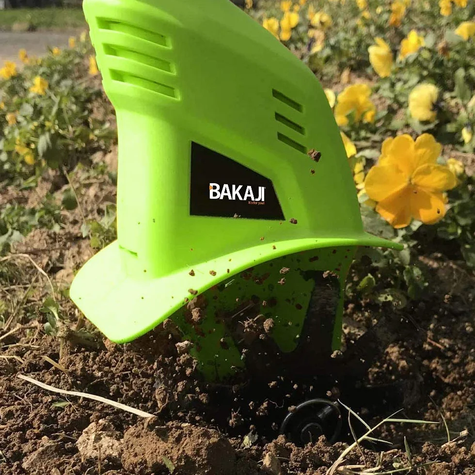 BAKAJI Motozappa per Orto Elettrozappa Batteria Litio 20V 2000 mah Zappatrice Zappa a Motore Elettrica 2 Lame da 15cm Larghezza Lavoro 10cm velocità 250RPM Manico Ergonomico Coltivazione Giardino