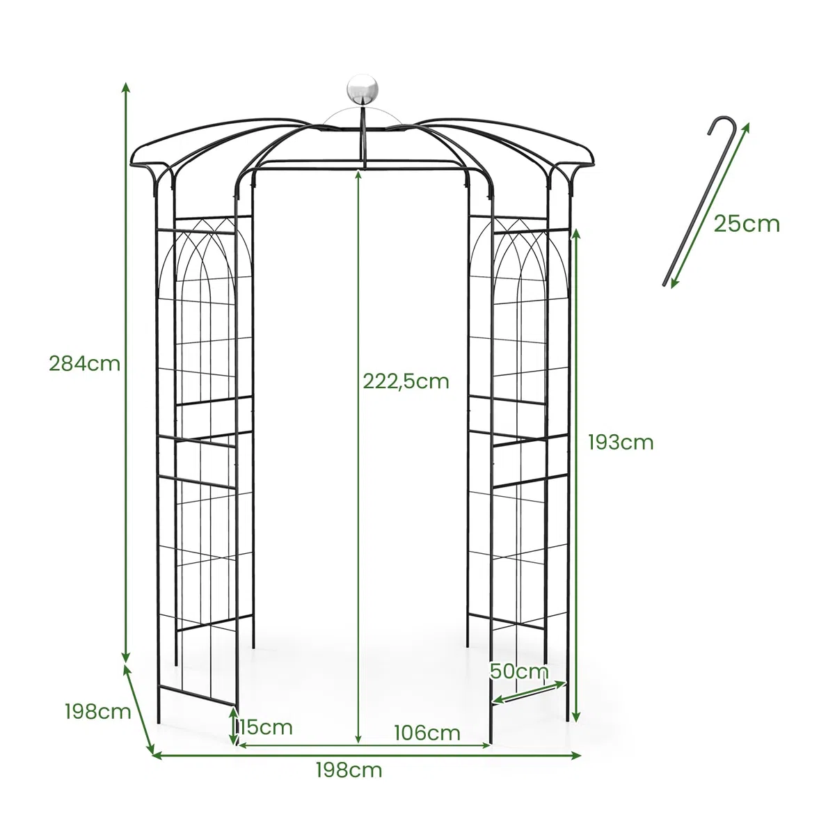 HOMASIS Pergolato da Giardino a Forma di Gabbia per Uccelli, Arco da Giardino in Metallo, Traliccio con Tettoia e 4 Lati per Piante Rampicanti, Pergola da Giardino per Matrimoni, Nero (198 x 284 cm)