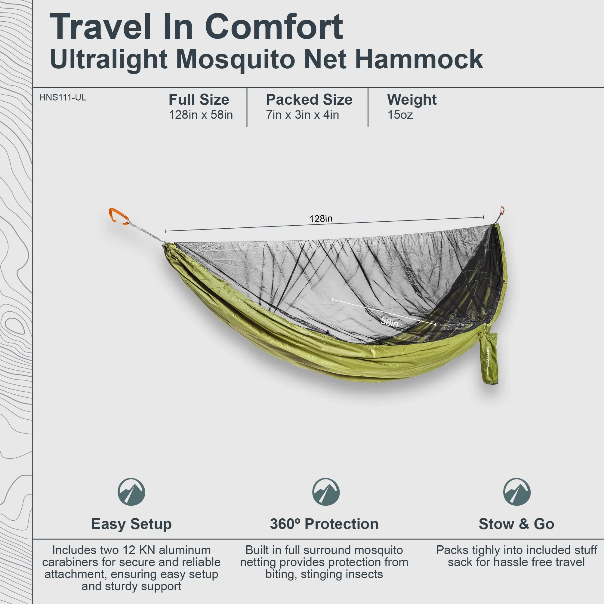 Cocoon Amaca con zanzariera Ultralight Mosquito, olive green-black