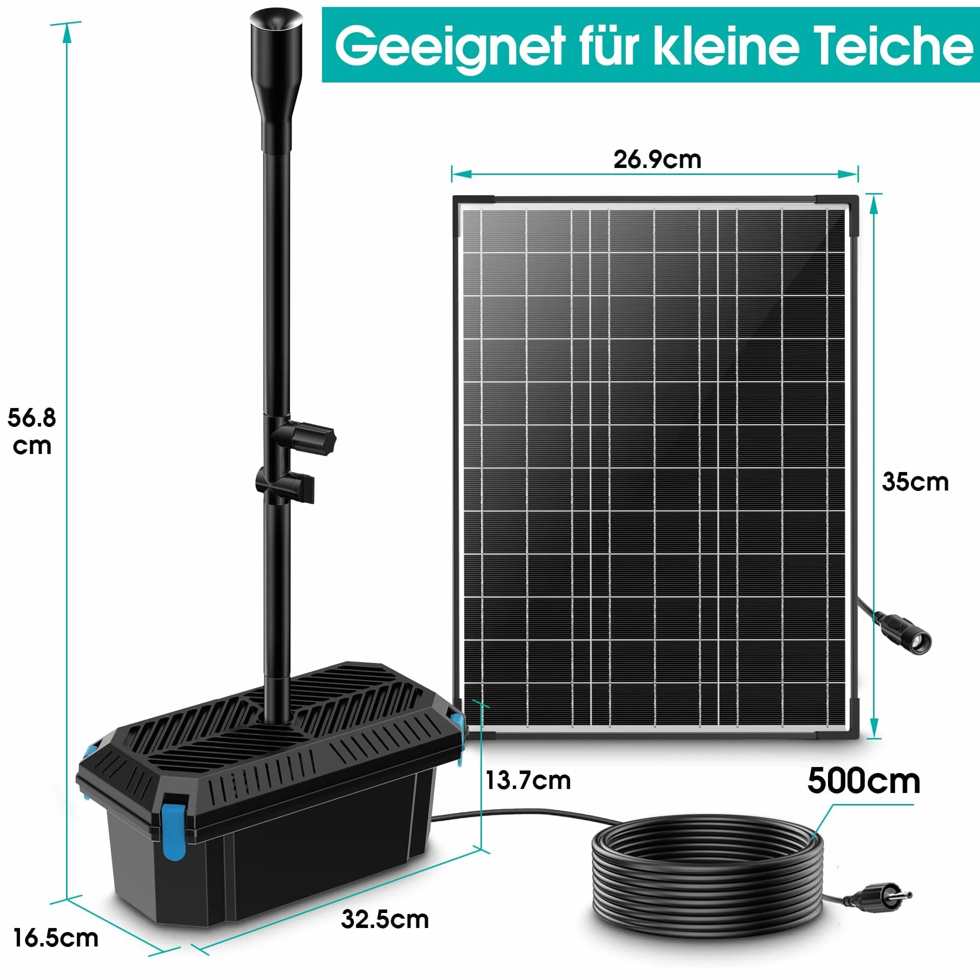 Biling Filtro solare per laghetto completo con pompa, 20 W, 875 l/h, pompa solare per laghetti e cascata fino a 1200 l, gioco d'acqua solare, fontana solare per esterni, piscina, giardino