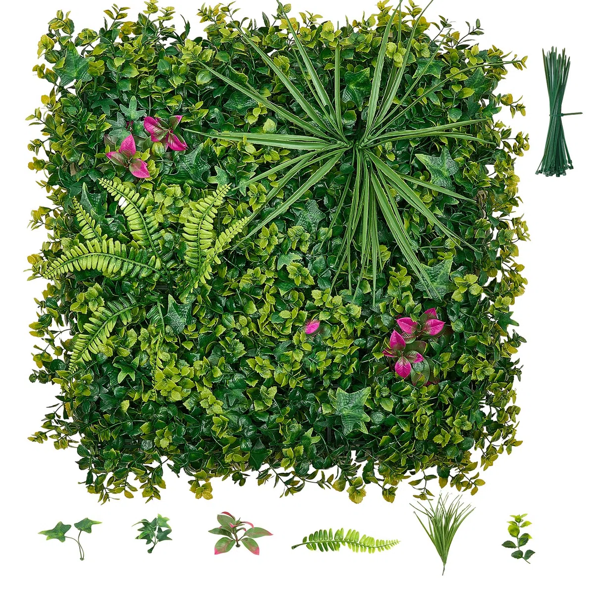 VEVOR Parete Verde Artificiale 50,8 x 50,8 cm, Set di 12 Pannelli di Siepe Artificiale per Pareti e Recinzioni, Con Piante Verdi Realistiche, per Decorazione di Balcone, Giardino, Cortile e Salotto