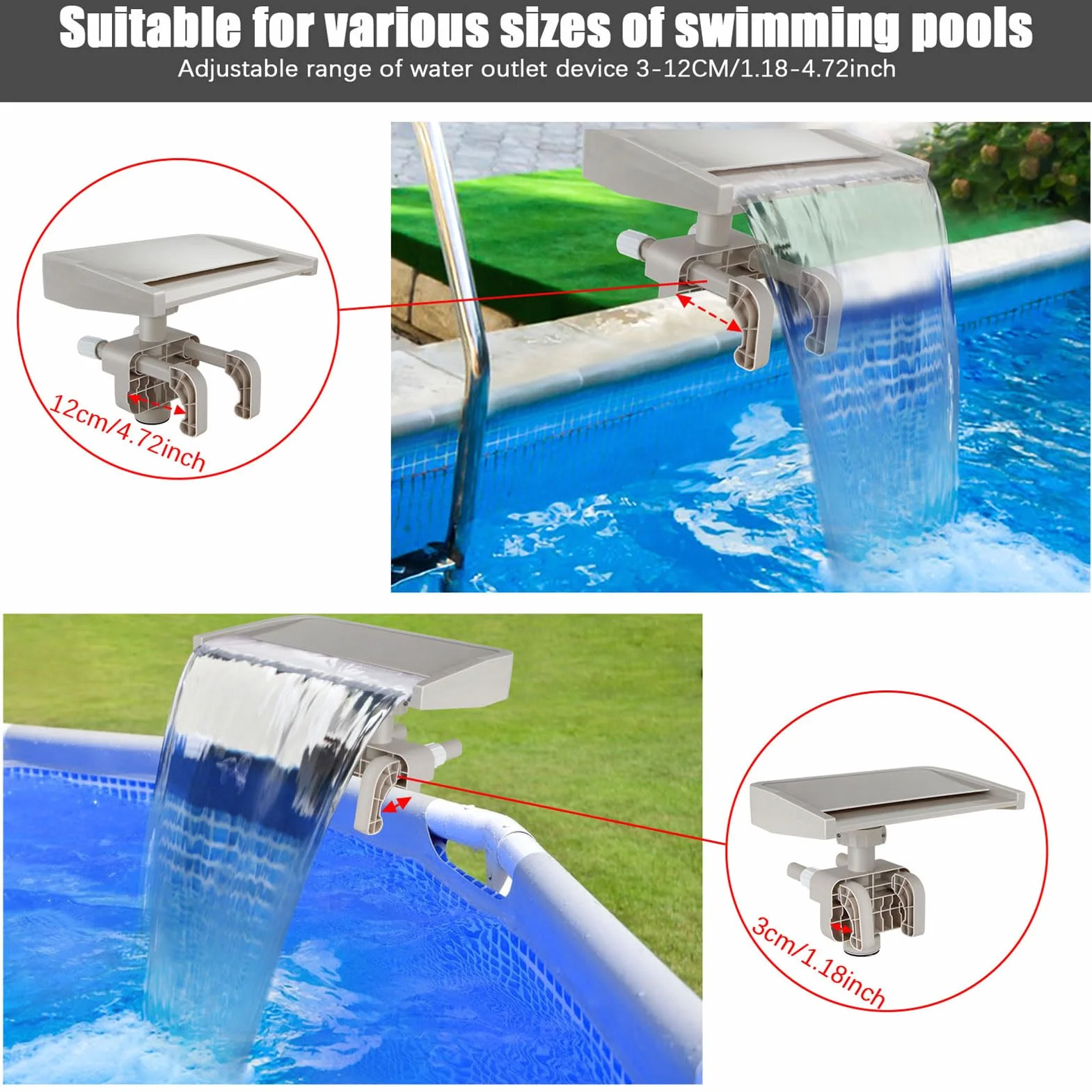 Ejoyous Cascata per Piscina, Accessorio per Piscina Fuori Terra con Luci a LED, Design Staccabile per il Relax e il Raffreddamento, Fontana per per L'arredamento Esterno