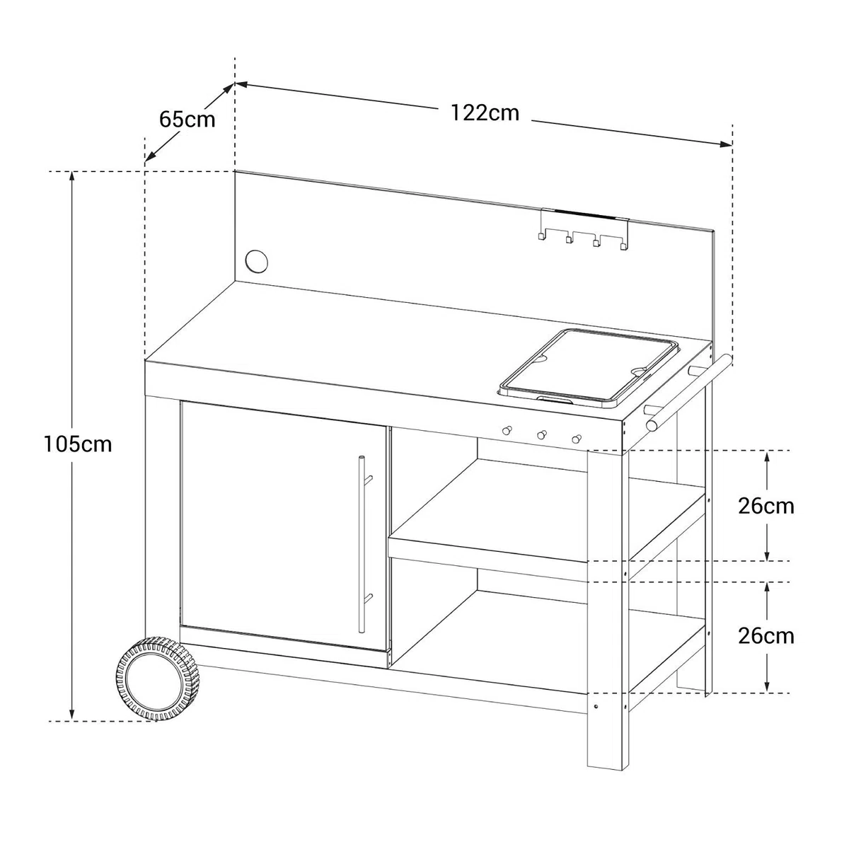 Cook’in Garden - Desserte Nova 110 Premium, Grande Carrello da Giardino con Piano di Lavoro, Mobile su Ruote Facile da spostare, Supporto Ideale per plancha o Barbecue, Nero/Grigio