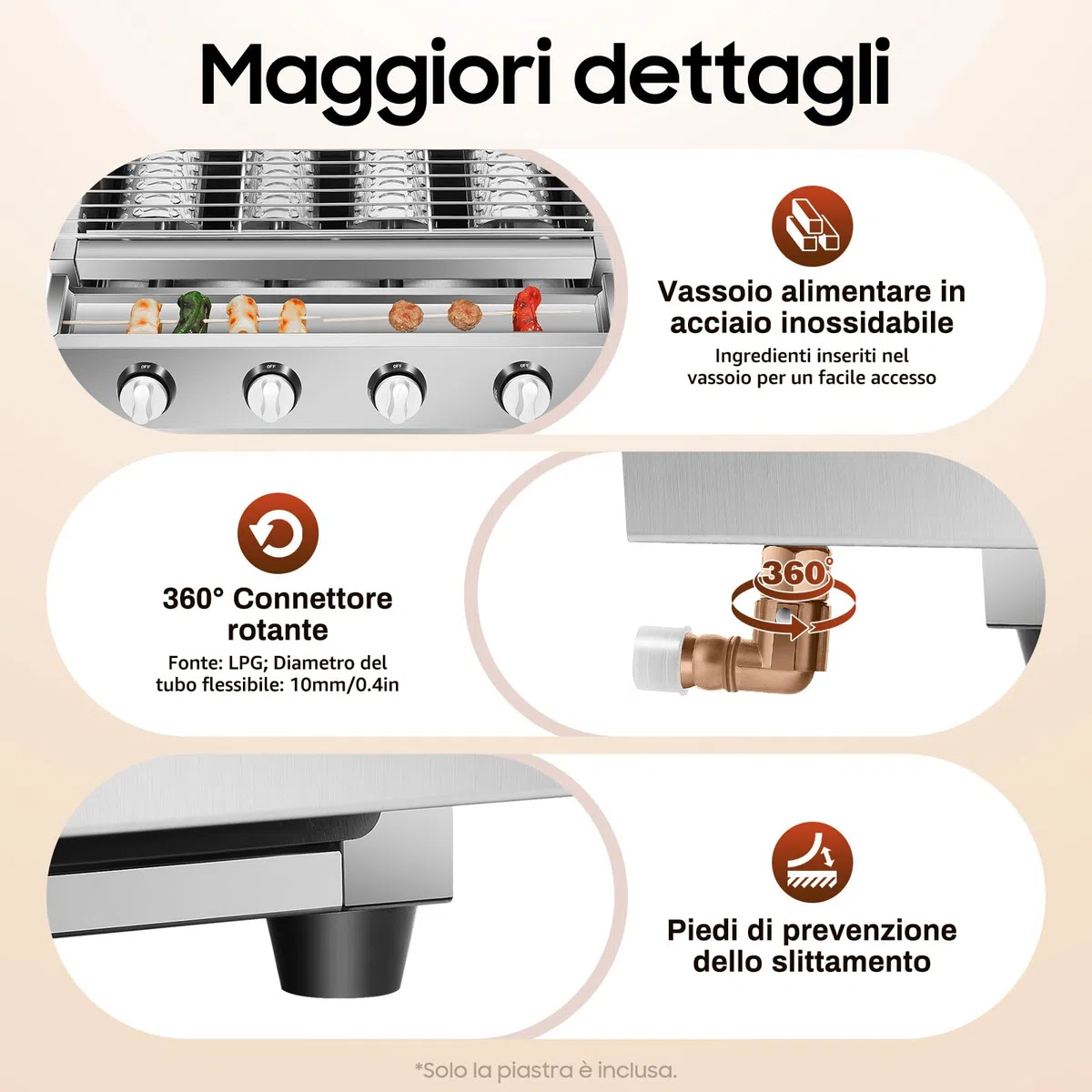 Barbecue a gas, barbecue da campeggio, barbecue BBQ con 4 bruciatori, barbecue da tavolo per campeggio, balcone, giardino, 58 * 40 * 20 cm