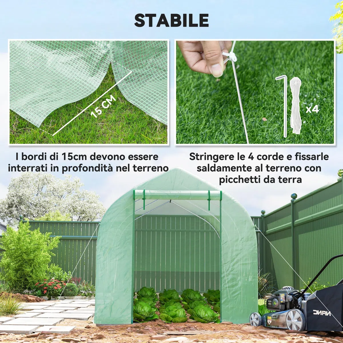 Outsunny Serra da Giardino a Tunnel 4x2x2 m con Porte Avvolgibili e 6 Finestre, Serra per Orto con Tetto a Spiovente, Struttura in Metallo e Copertura PE, per Orto Verdure Fiori Frutta, Verde