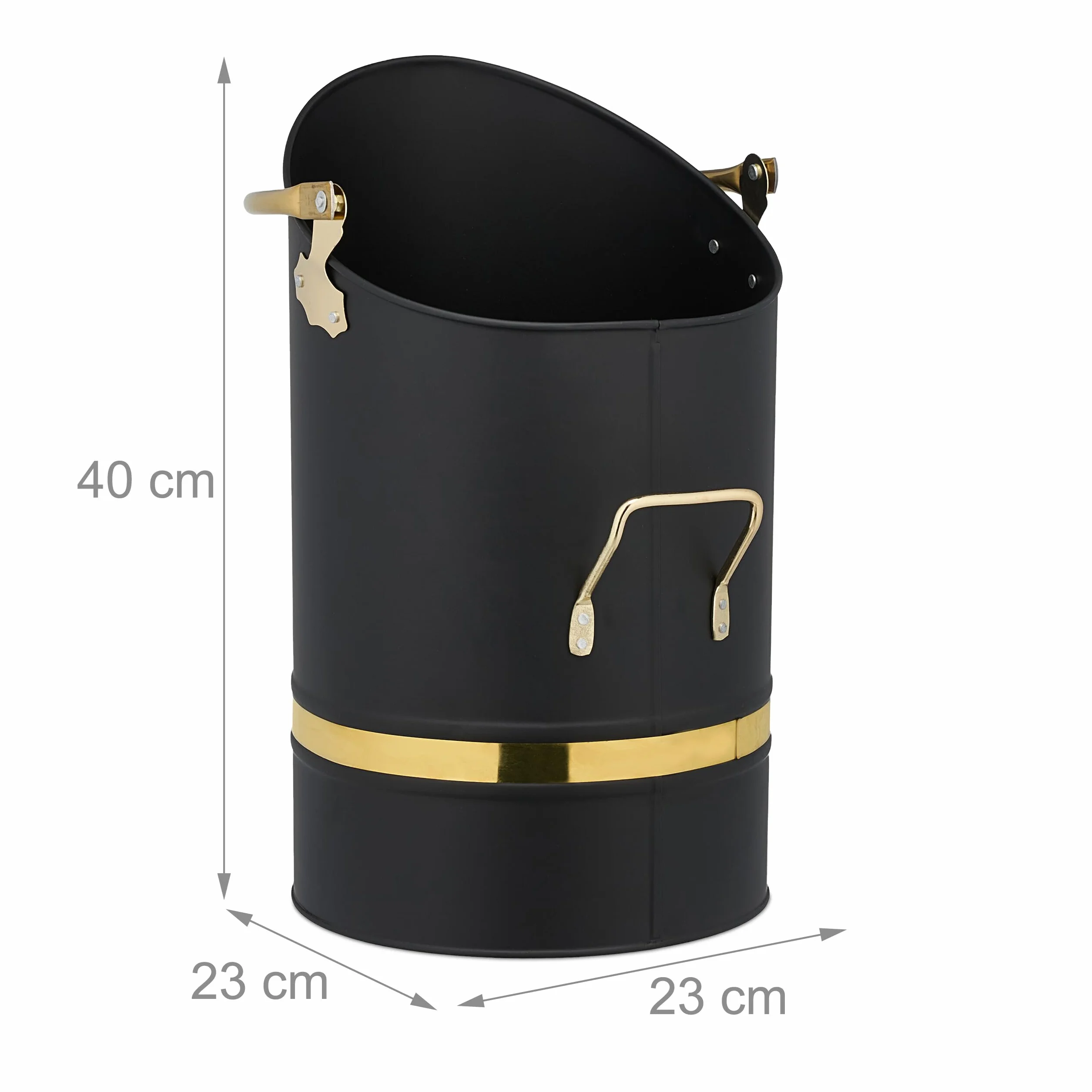 Relaxdays Contenitore Porta Carbone da Camino, Secchio Pellet Caminetto, Secchiello Portacenere da 12 L, Ferro, Nero Oro
