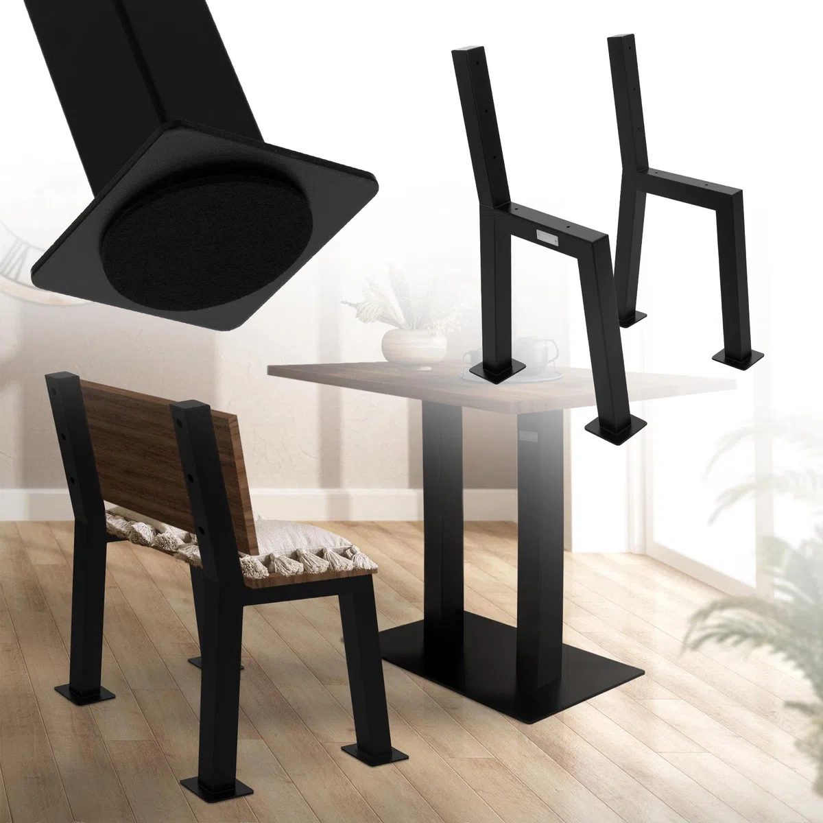 ML-Design Set di 2 Gambe per Panca da Giardino 47 x 77,5 cm in Acciaio Verniciato a Polvere Nero Struttura per Panche da Parco Telaio Resistente alle Intemperie per Esterno Antiruggine con Schienale