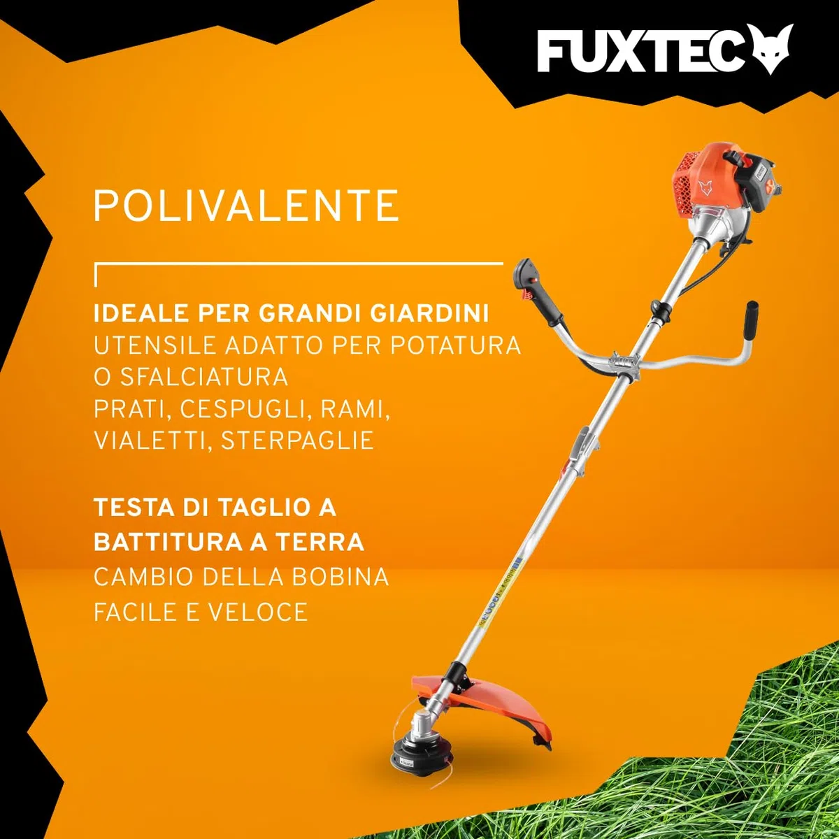 FUXTEC Decespugliatore a scoppio FX-MS162 - Motore 2 tempi 62cc - Testina a filo e lama in metallo - Impugnatura doppia ergonomica - Serbatoio 1L - Sistema antivibrazione - Tracolla inclusa