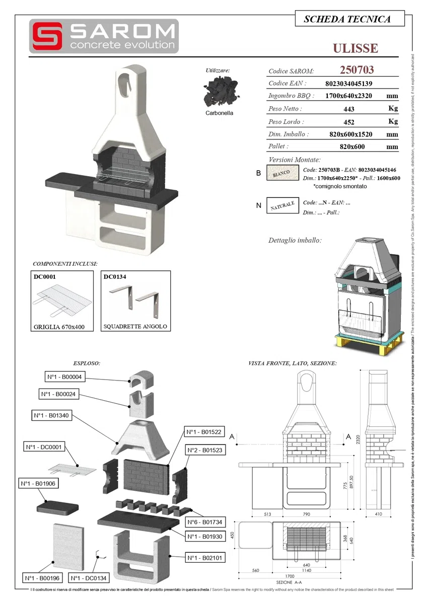 BARBECUE GARDEN GRILL CARBONELLA/LEGNA/CON PRATICO RIPIANO