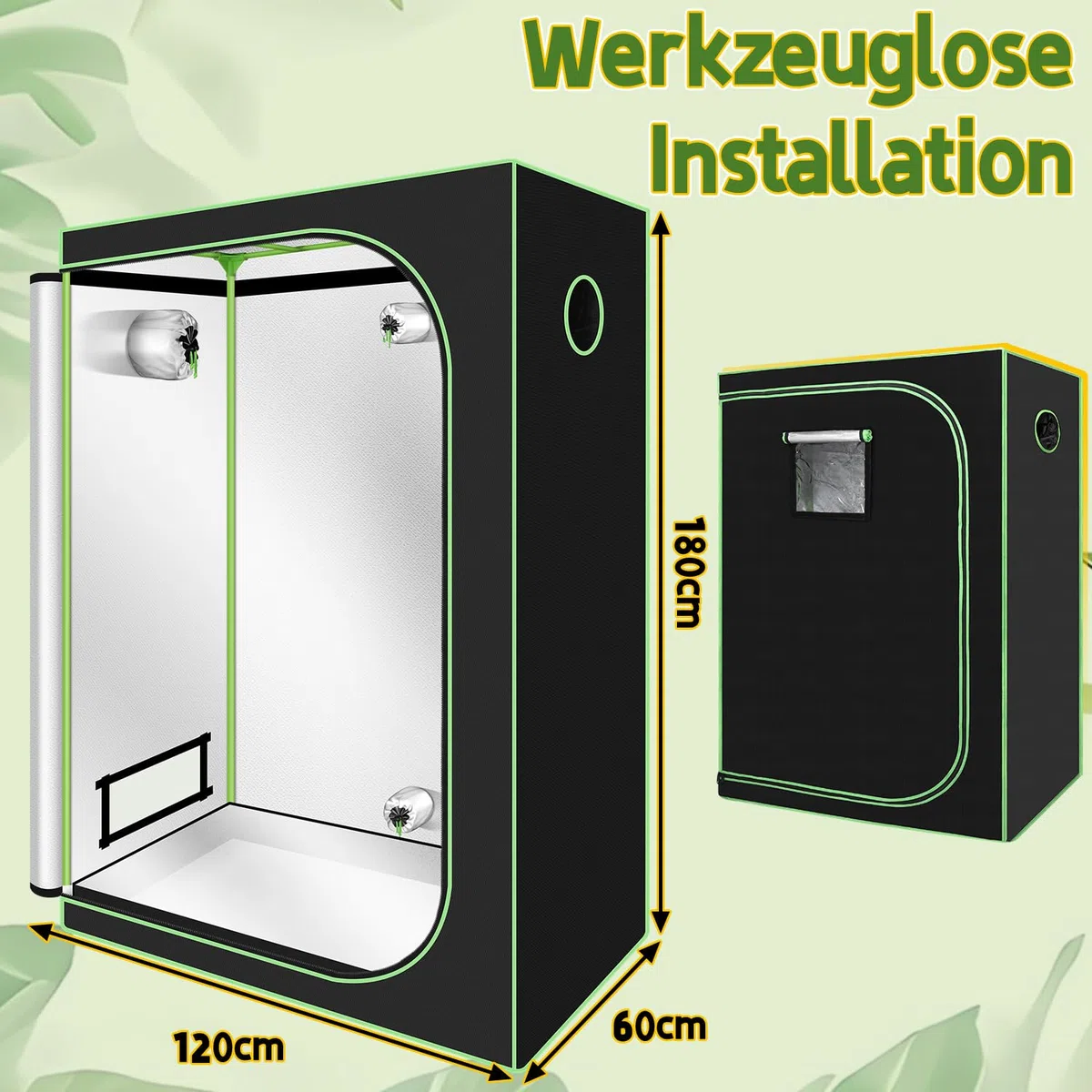 Grow Tent, tenda da giardino, 120 x 60 x 180 cm, resistente alla luce e impermeabile, con finestra di osservazione, Grow Box per serra ariosa, coltivazione in ambienti interni