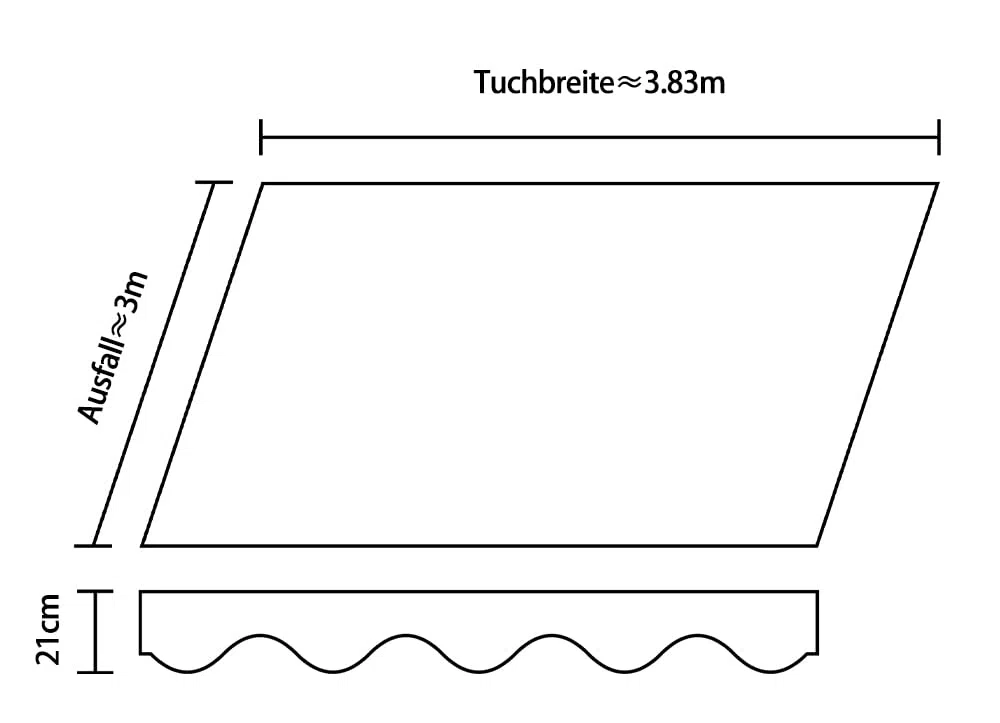 Tessuto di ricambio per tenda da sole con balza per 4 x 3 m, copertura per tende da sole, già cucita, misura 3,83 x 3 m, balza 3,83 x 0,21 m, design SPD025