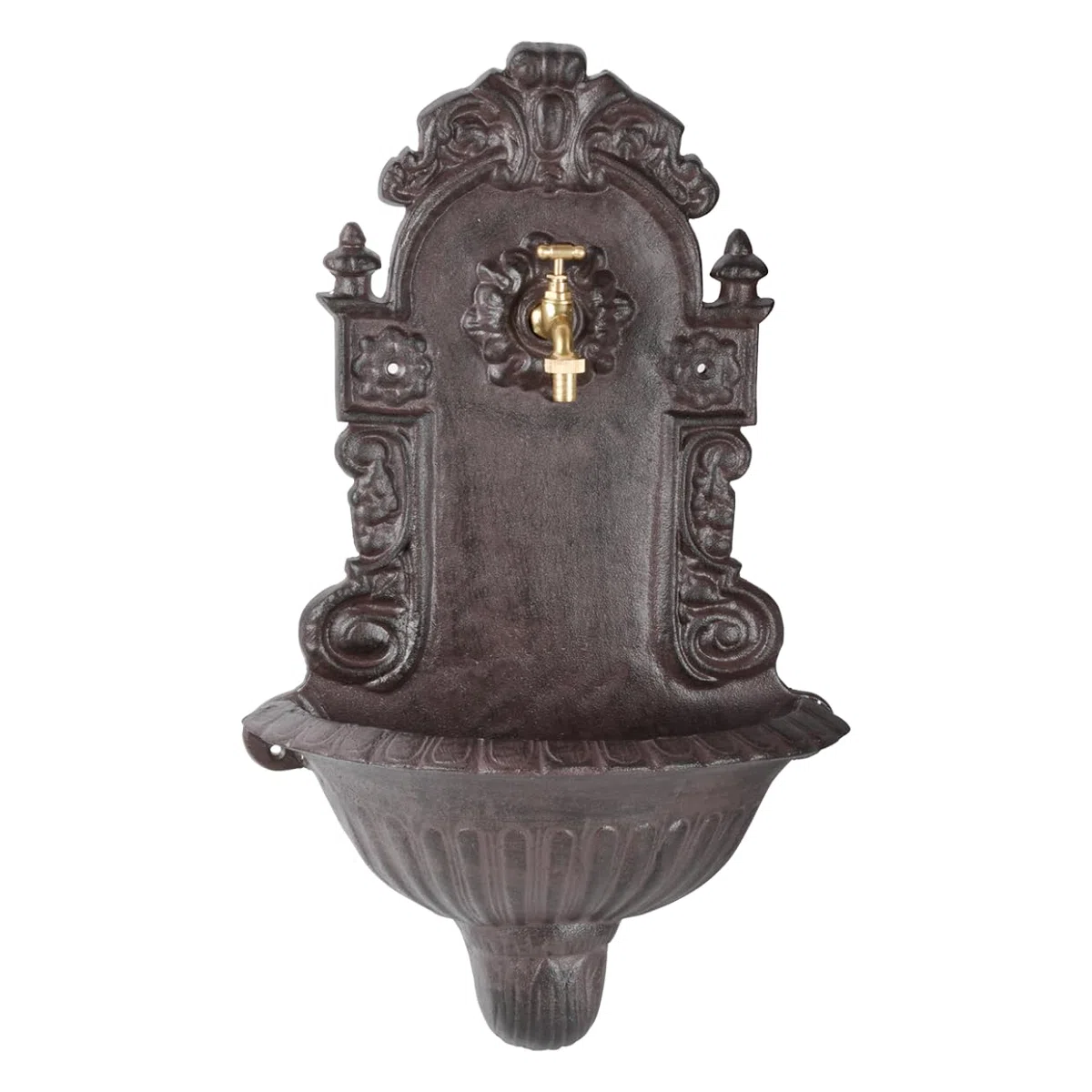 Esschert Design Fontana da parete/lavabo con rubinetto (ghisa, marrone, TG251)