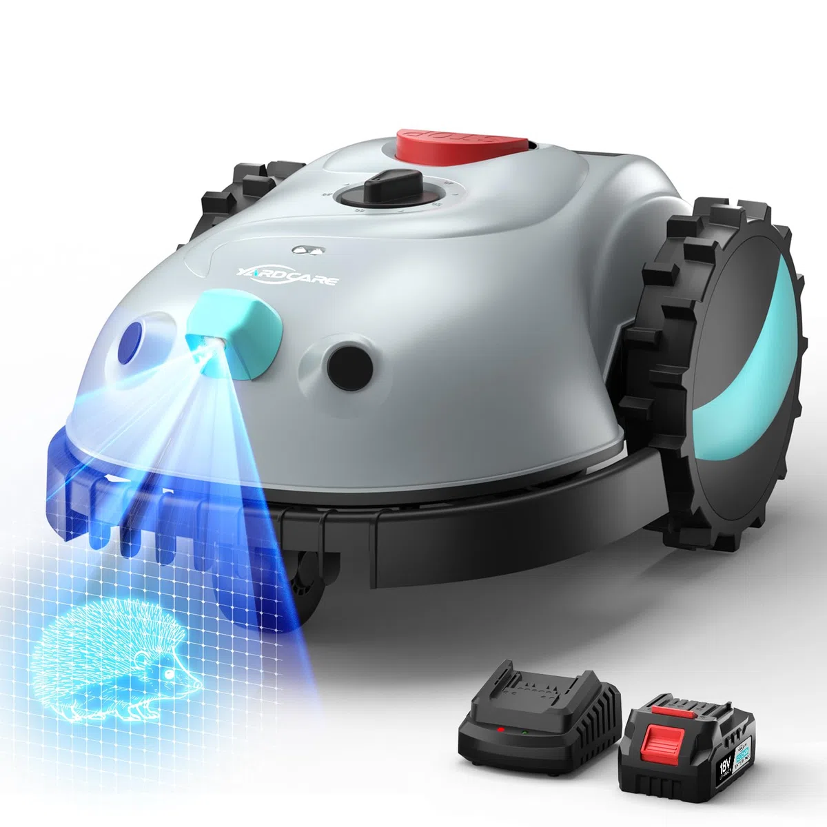 YARDCARE V100 Robot Tagliaerba a Batteria con Navigazione Visiva, Rilevamento di 150 Ostacoli, Robot Tosaerba Elettrico Fino a 150 m², Robot Tosaerba Eelettrico con Lame di Ricambio
