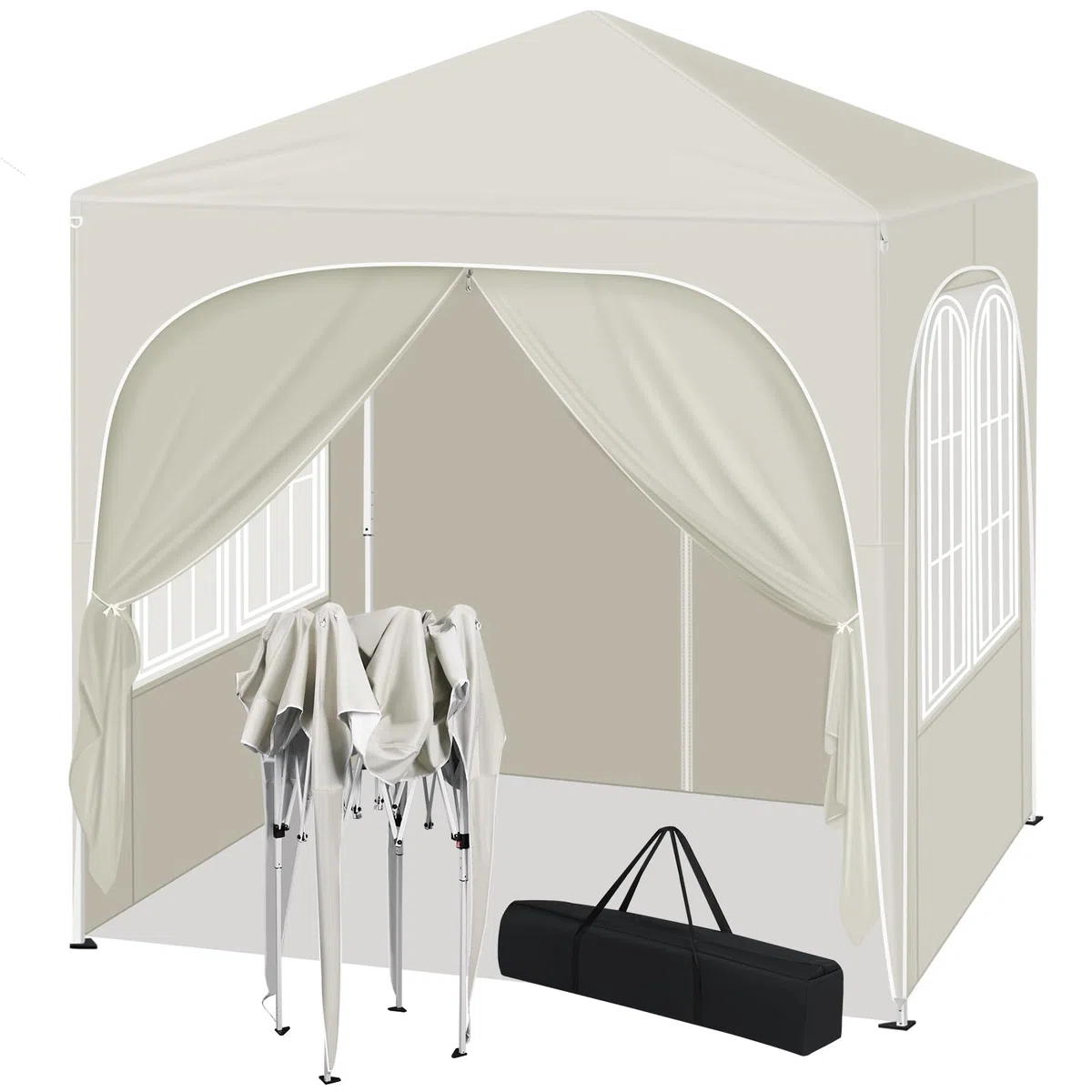 WOLTU Gazebo Pieghevole 2x2m con 4 Pareti Rimovibili - Protezione Solare UPF 50+, Struttura Metallica Anti-Vento, 3 Regolazioni Altezza, Tendone da Giardino/Campeggio/Spiaggia - Beige