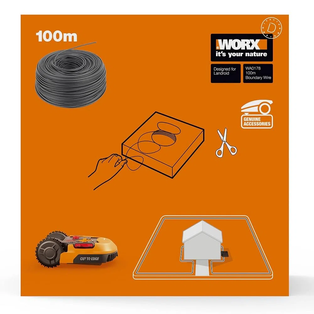 WORX WA0178 Filo perimetrale, lunghezza 100 mt. per Robot rasaerba Landroid,colore nero