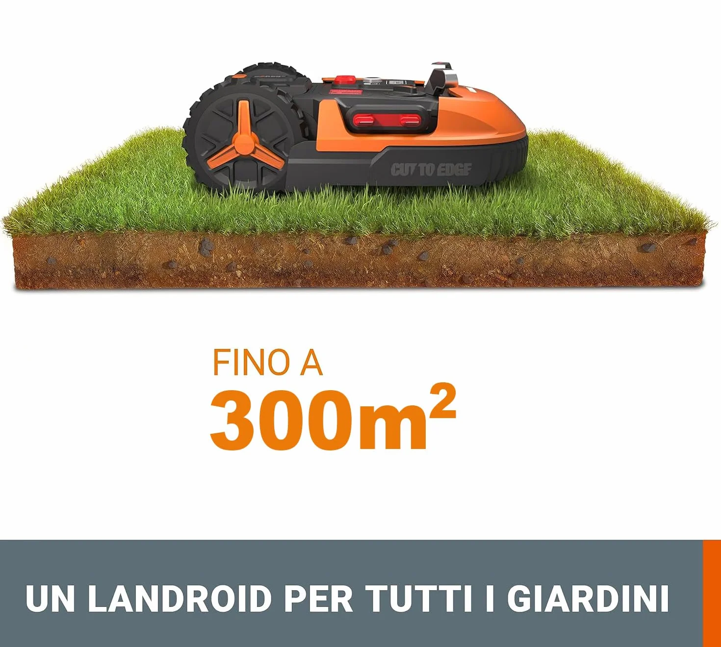 WORX WR169E Robot Landroid Classic rasaerba con cavo limitatore per giardini fino a 300 m² - navigazione AIA - controllo app, Wi-Fi, Bluetooth - Cut-to-Edge - larghezza di taglio 16 cm