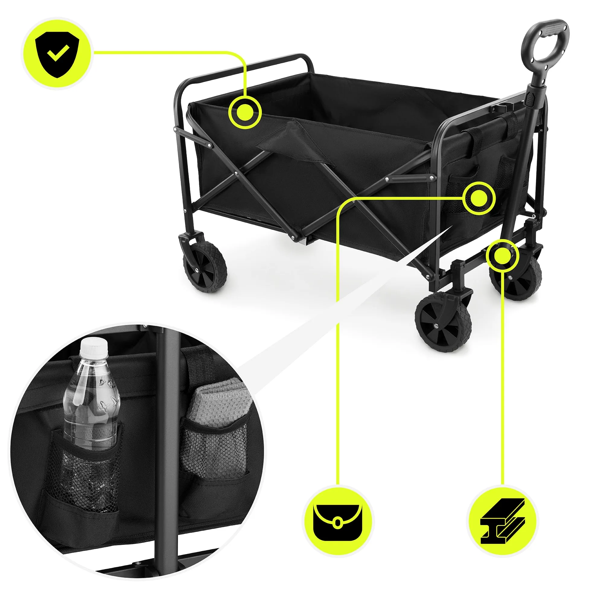 HyperMotion Carrello Pieghevole con Ruote Portatutto 80L, Carrello da Giardino e Campeggio in Acciaio, 79x49x92 cm, Chiusura Rapida, 4 Ruote Girevoli, Nero