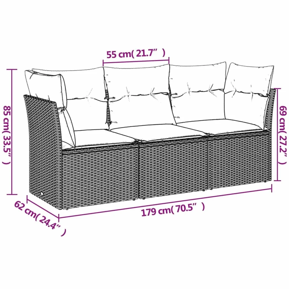 vidaXL Set Divani da Giardino 3 pz con Cuscini Grigio in Polyrattan