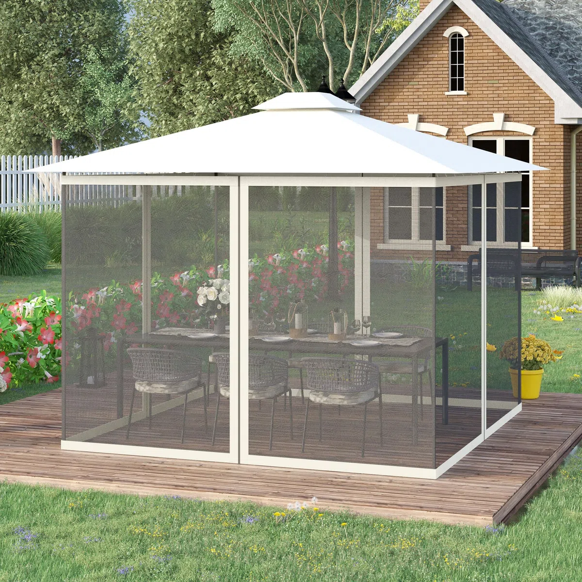 Outsunny Zanzariere per gazebo barnum 3 x 4 m - set di 4 zanzariere con cerniera + ganci di fissaggio - poliestere nylon