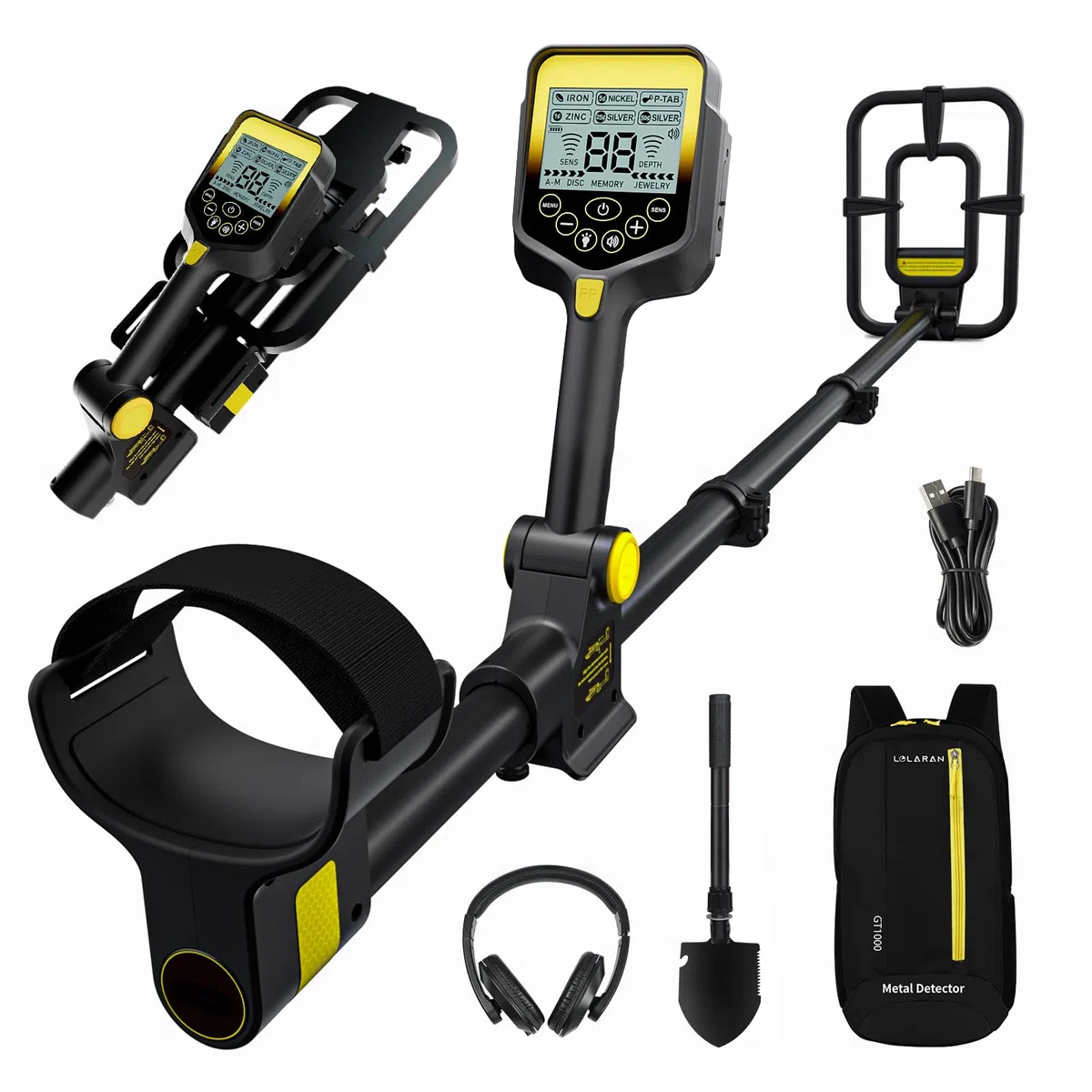 LOLARAN Metal Detector Professionale Pieghevole e Portatile, Batteria Ricaricabile al Litio, Alta Precisione per Oro e Metalli, Schermo LCD, Bobina Impermeabile, Ideale per Principianti e Esperti