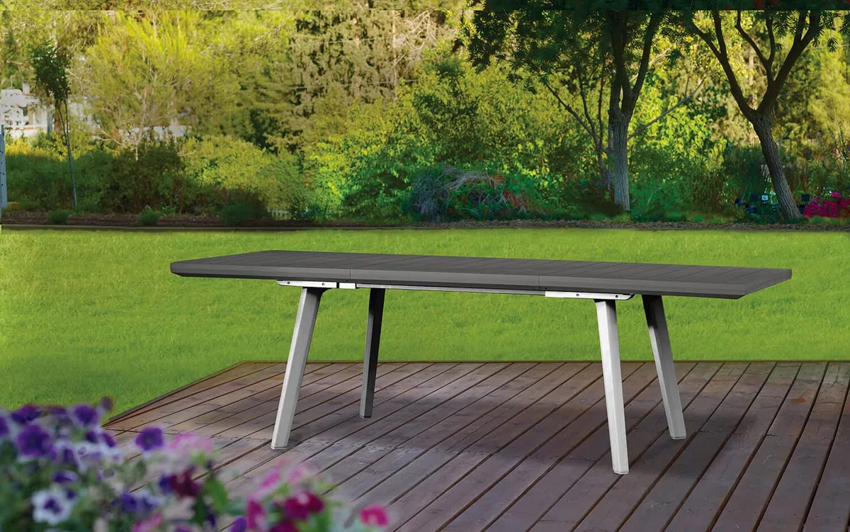 Keter Tavolo Per Giardino Harmony Allungabile Adatto Per 6/10 Persone, Bianco e Grigio 162-241 X 100,5 X 76 Centimetri