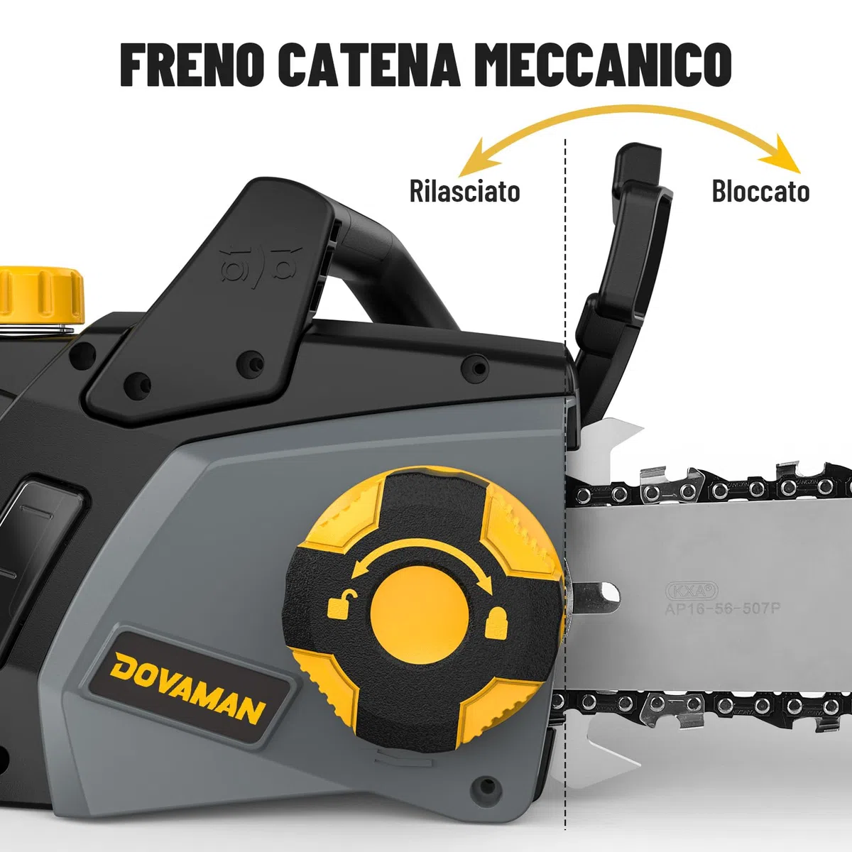 DOVAMAN 2400W Motosega Elettrica, 40cm Barra e Catena Oregon, Tensionamento Senza Attrezzi, Freno Sicurezza, 1 Catena Oregon e 1 Extra, Ideale per Legna da Ardere, Potatura e Uso in Giardino - DCS01A