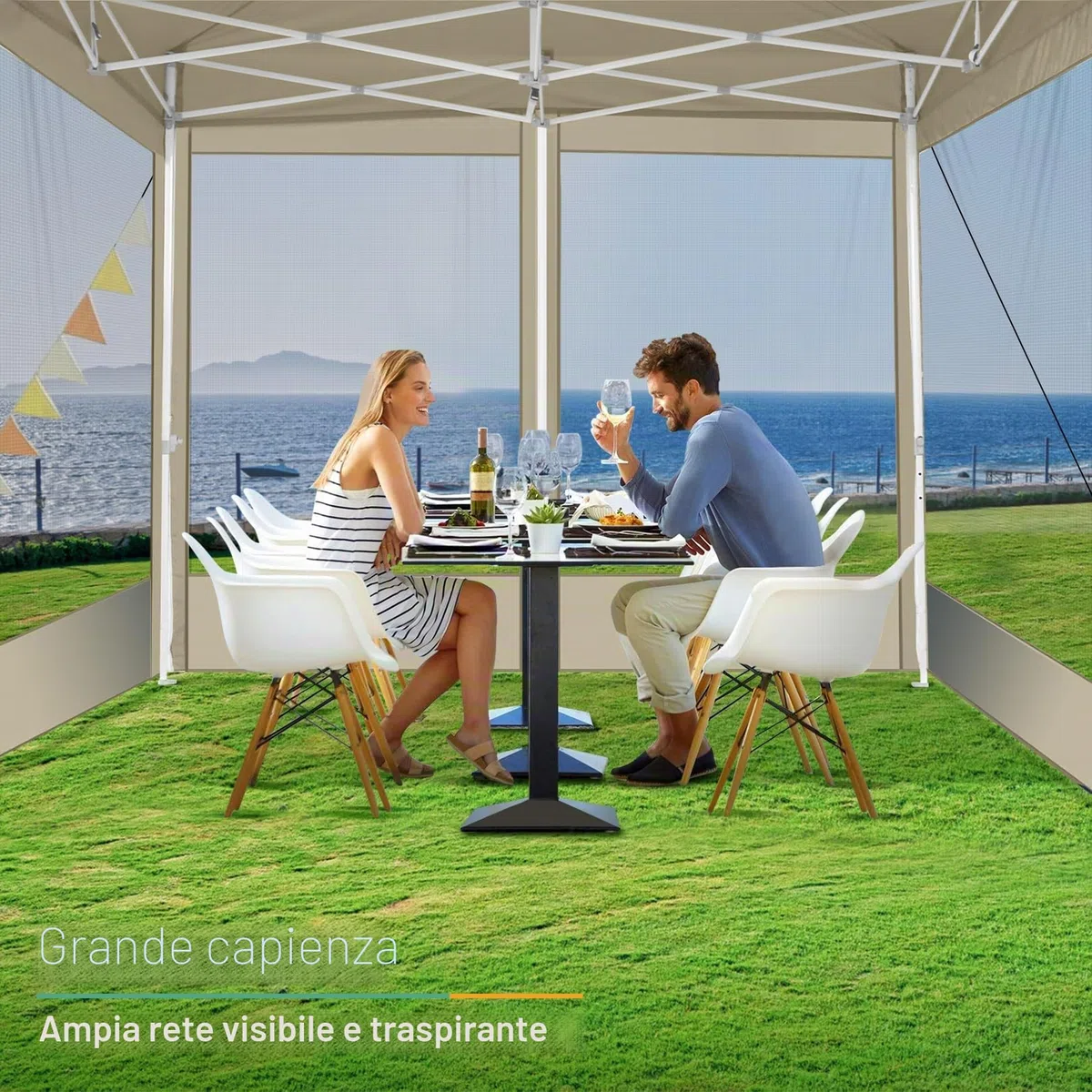 COBIZI Gazebo 3x3 Pieghevole Impermeabile, Esterno Resistente con Zanzariera Parete Laterale,Tende per Gazebo,Tendone Padiglione Pop Up per Feste Campeggio con Borsa(3 per 3m Cachi)