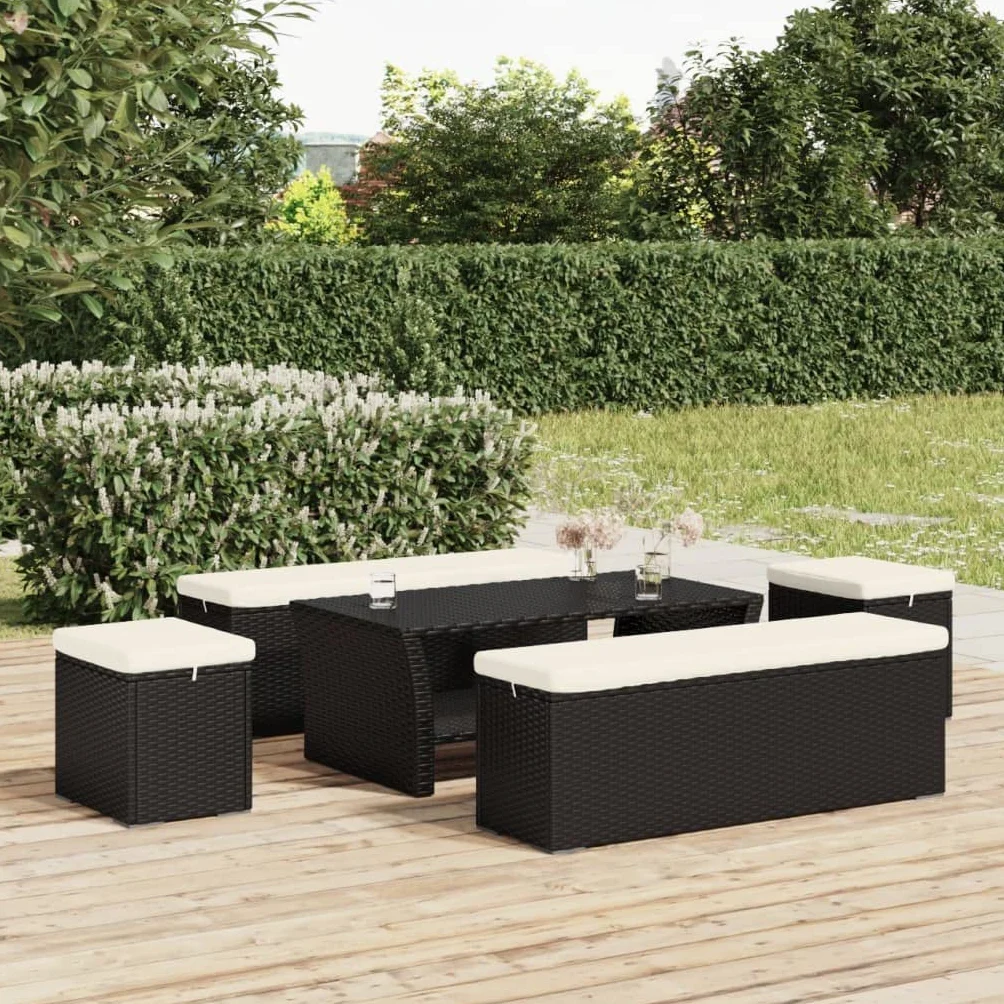 Generico Ottomana con Cuscino Nero 40x30x40 cm in Polyrattan,Mobili,Poggiapiedi-319392