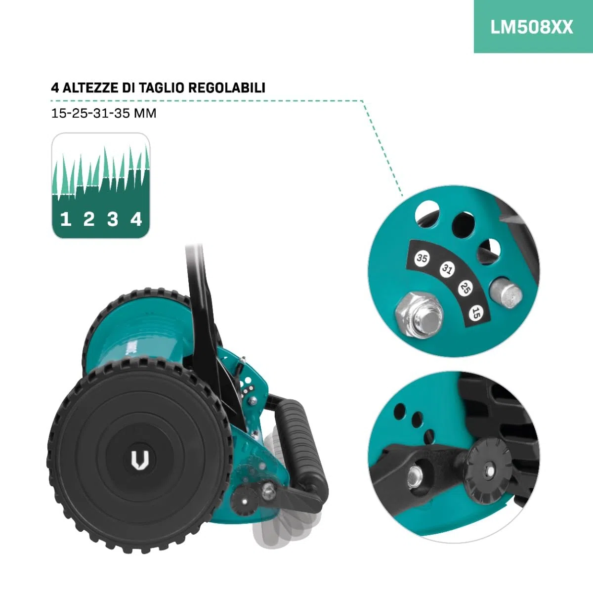 VONROC Tosaerba Manuale - Silenzioso, Lame in Acciaio 65MN, Altezza Regolabile, Raccoglierba 18L, 400 mm
