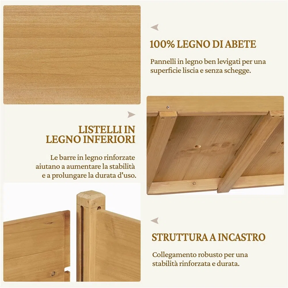 Yaheetech Fioriera/Aiuola Rialzata Orto Balcone Alta da Esterno in Legno Lettino per Piante Giardino con Ripiano Mensola 119 x 57 x 80 cm Portata 100 kg